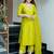 Lime green viscose chanderi embroidered kurta pant set with organza dupatta