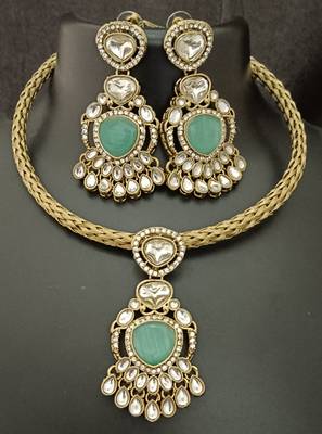 Mint green moissanite stones cz hasli stylish jewellery set 1