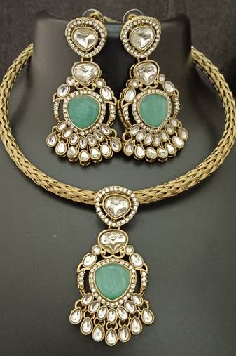 Mint green moissanite stones cz hasli stylish jewellery set