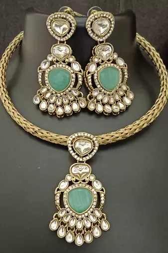 Mint green moissanite stones cz hasli stylish jewellery set