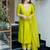 Lime green viscose chanderi embroidered kurta pant set with organza dupatta