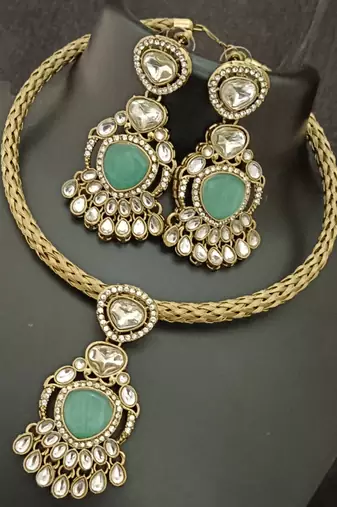 Mint green moissanite stones cz hasli stylish jewellery set