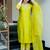 Lime green viscose chanderi embroidered kurta pant set with organza dupatta
