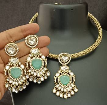 Mint green moissanite stones cz hasli stylish jewellery set 3