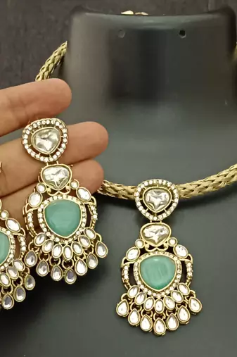 Mint green moissanite stones cz hasli stylish jewellery set