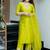 Lime green viscose chanderi embroidered kurta pant set with organza dupatta