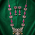 Statement oxidized silver gandaberunda & lotus long necklace set with pink stones