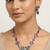 Statement oxidized silver gandaberunda & lotus long necklace set with pink stones