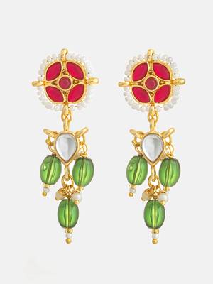 red green kundan drop earrings 2