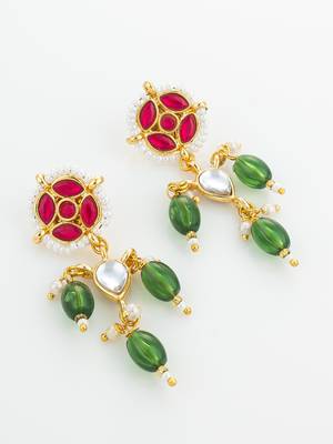red green kundan drop earrings 3