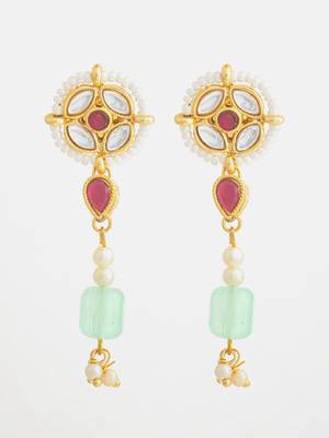 mint green kundan long earrings 1