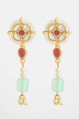 mint green kundan long earrings