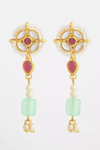 mint green kundan long earrings