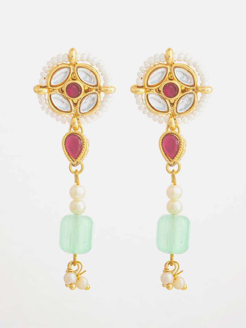 mint green kundan long earrings