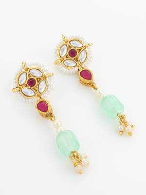 mint green kundan long earrings 2