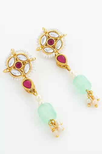 mint green kundan long earrings