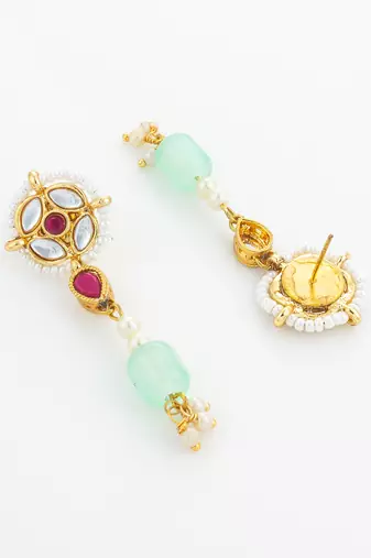 mint green kundan long earrings