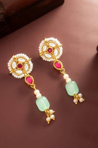 mint green kundan long earrings
