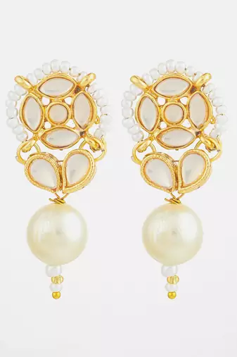 white kundan pearl drop earrings