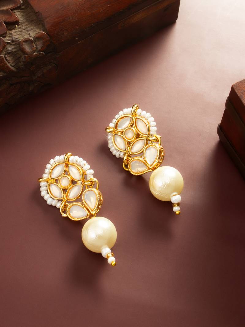 white kundan pearl drop earrings