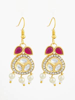 red kundan pearl earrings 2