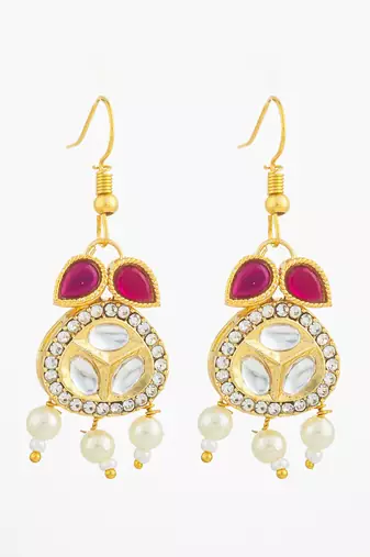 red kundan pearl earrings