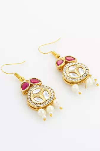 red kundan pearl earrings