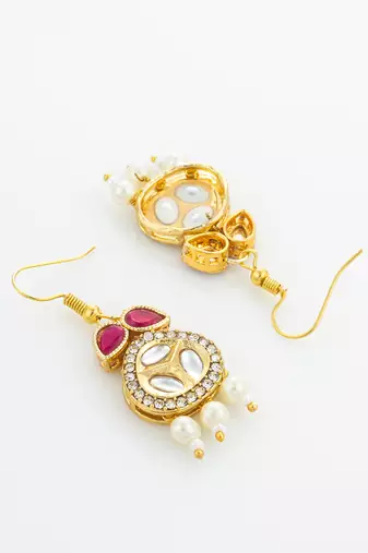 red kundan pearl earrings