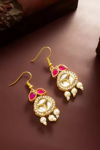 red kundan pearl earrings