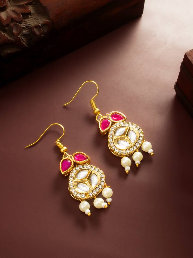 red kundan pearl earrings