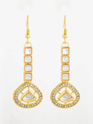 gold plated kundan square drop earrings 2