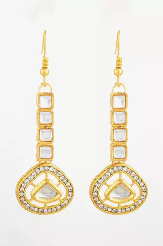 gold plated kundan square drop earrings