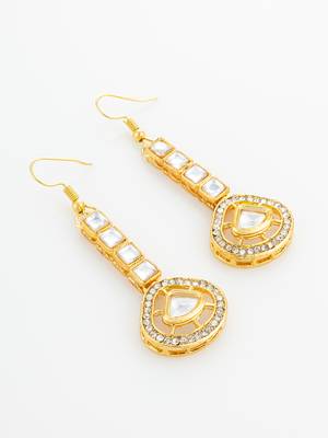 gold plated kundan square drop earrings 3