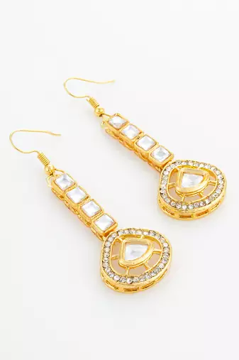 gold plated kundan square drop earrings