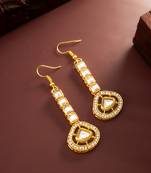 gold plated kundan square drop earrings