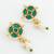 gold plated green stone pearl drop earrings