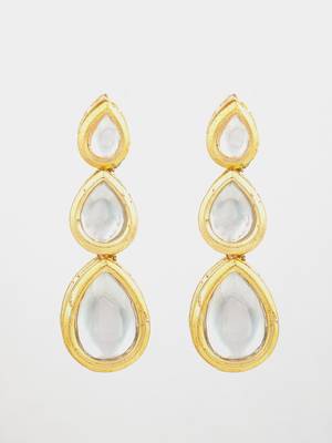 gold plated triple teardrop kundan earrings 2