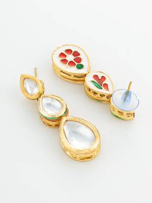 gold plated triple teardrop kundan earrings 4