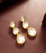 gold plated triple teardrop kundan earrings