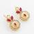 gold plated geometric octagon red stone earrings