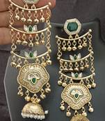 Green  moissanite stones ghungroo brass kashmiri earrings set