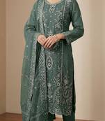 green organza thread embroidered sequin salwar suit