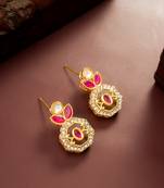 gold plated geometric octagon red stone earrings