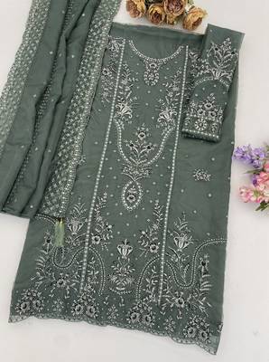 green organza thread embroidered sequin salwar suit 2