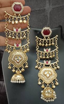 Green  moissanite stones ghungroo brass kashmiri earrings set 1