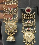 Green  moissanite stones ghungroo brass kashmiri earrings set