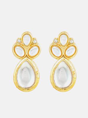 gold plated statement white stone cluster earrings 2