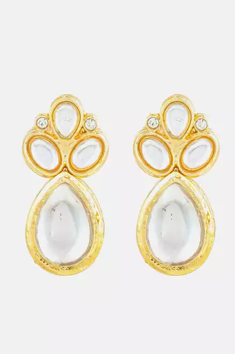 gold plated statement white stone cluster earrings