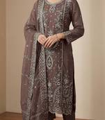 Coffee organza thread embroidered sequin salwar suit