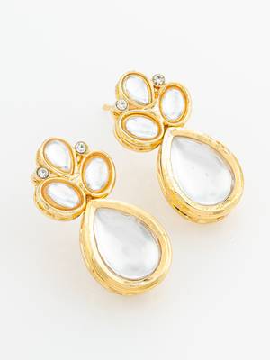 gold plated statement white stone cluster earrings 3